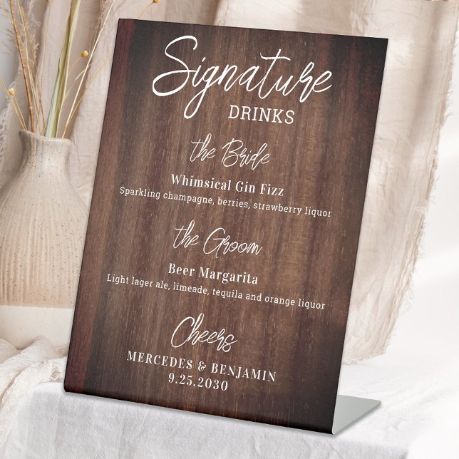 Rustic Signature Drinks Personalised Wedding Bar Pedestal Sign (Creator Uploaded)