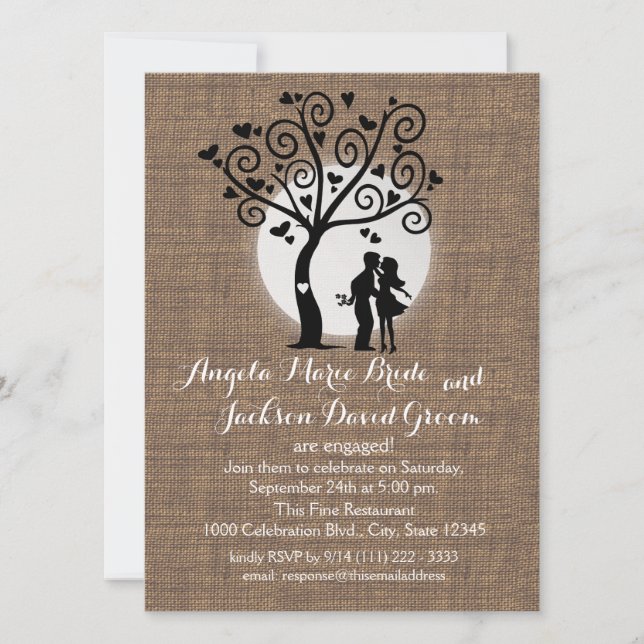 Rustic Silhouette Couple Engagement Party Invitation (Front)