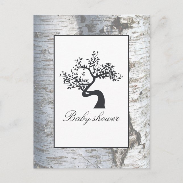 Rustic Silver Birch Tree Baby Shower Invitation Postcard (Front)