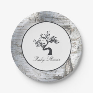 Rustic Silver Birch Tree Baby Shower Paper Plate