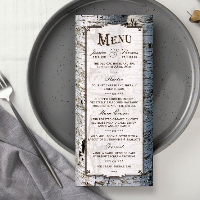 Rustic Silver Birch Tree Wedding Menu Cards (Creator Uploaded)