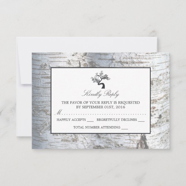 Rustic Silver Birch Tree Wedding RSVP (Front)