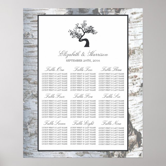 Rustic Silver Birch Tree Wedding Seating Chart (Front)