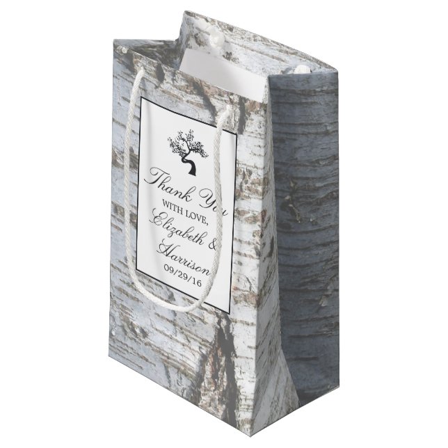 Rustic Silver Birch Tree Wedding Small Gift Bag (Front Angled)