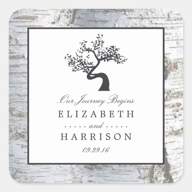 Rustic Silver Birch Tree Wedding Square Sticker (Front)
