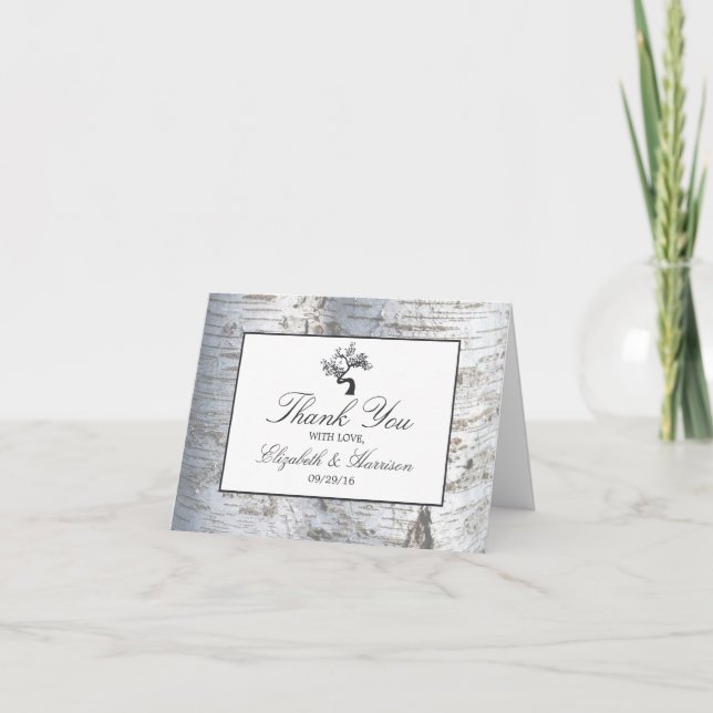 Rustic Silver Birch Tree Wedding Thank You Card (Front)