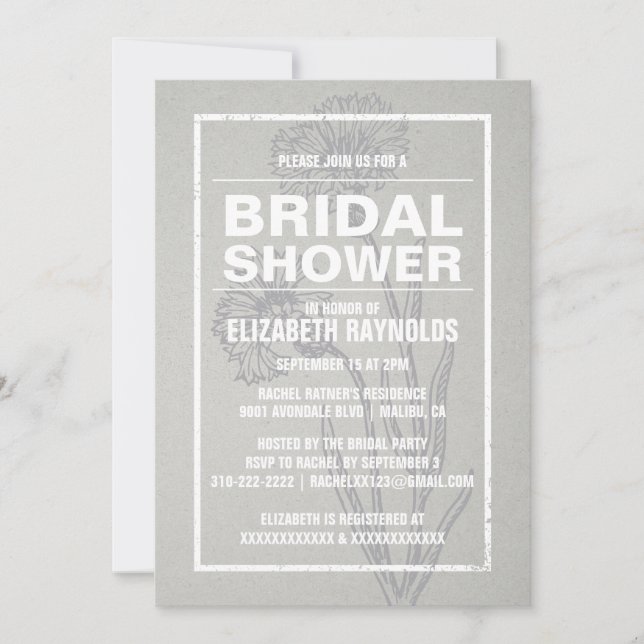 Rustic Silver Bridal Shower Invitations (Front)