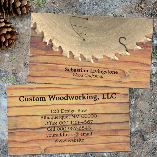 Rustic Silver Circular Saw Woodworking Profession Business Card (Creator Uploaded)