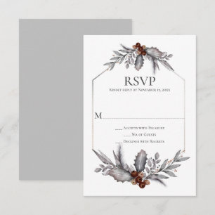 Rustic Silver Grey Rust Brown Berries RSVP Card