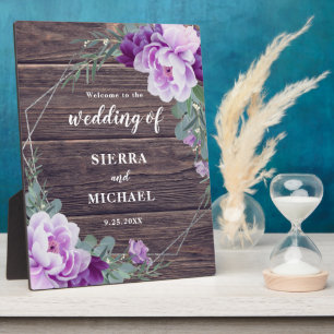 Rustic Silver & Purple Floral Eucalyptus Wedding P Plaque