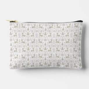 Rustic, Silver/White modern Christmas pattern Accessory Pouch