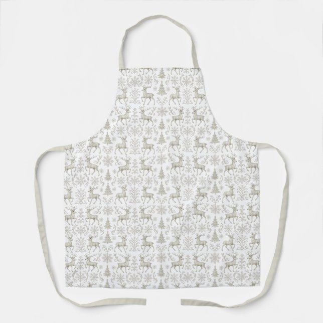 Rustic, Silver/White modern Christmas pattern Apron (Front)