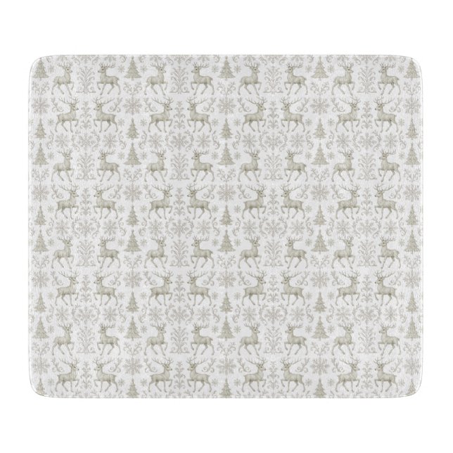 Rustic, Silver/White modern Christmas pattern Cutting Board (Front)