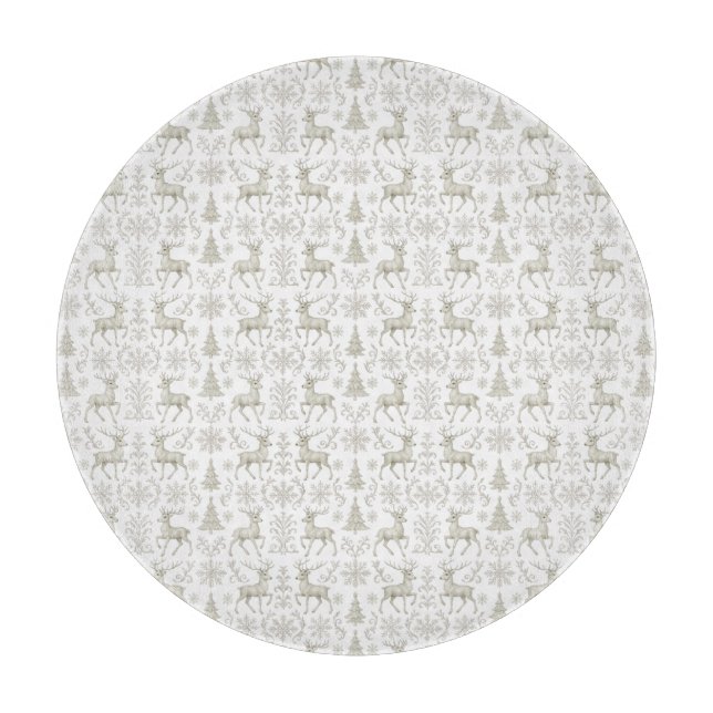 Rustic, Silver/White modern Christmas pattern Cutting Board (Front)