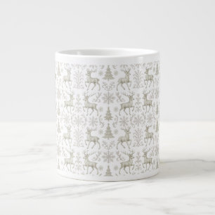 Rustic, Silver/White modern Christmas pattern Large Coffee Mug