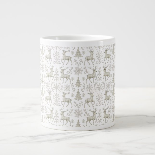 Rustic, Silver/White modern Christmas pattern Large Coffee Mug (Front)
