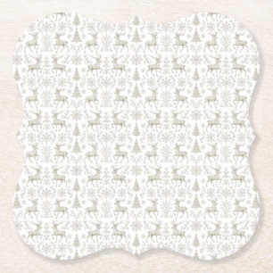 Rustic, Silver/White modern Christmas pattern Paper Coaster