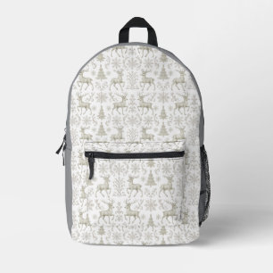 Rustic, Silver/White modern Christmas pattern Printed Backpack