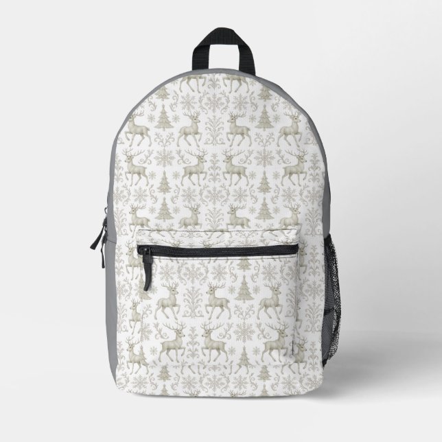 Rustic, Silver/White modern Christmas pattern Printed Backpack (Front)