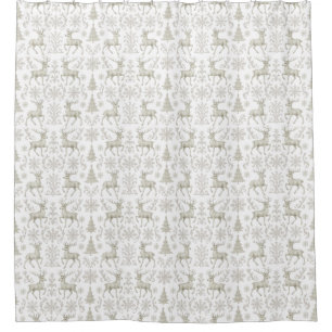 Rustic, Silver/White modern Christmas pattern Shower Curtain