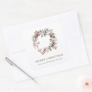 Rustic Silver Winter Floral Wreath  Square Sticker