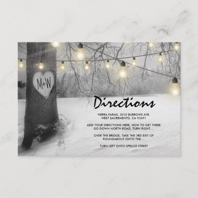 Rustic Silver Winter Tree Lights Wedding Details Enclosure Card (Front)