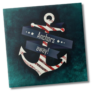 Rustic Simple Blue Red Anchor Nautical Marine Ceramic Tile