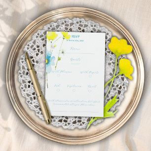 Rustic Simple Blue Yellow Poppies Watercolor RSVP Card