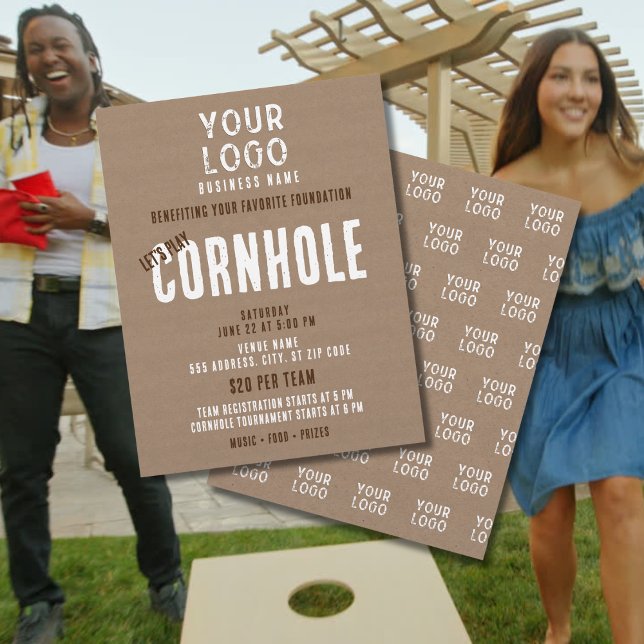 Rustic Simple Business Logo Cornhole Fundraiser Flyer (Creator Uploaded)