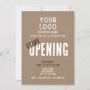 Rustic Simple Business Logo Grand Opening Invitation