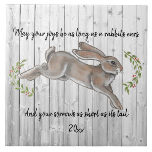 Rustic Simple Dated Rabbit Happy New Year Ceramic Tile