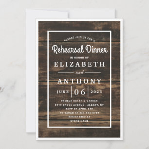 Rustic Simple Elegant Barn Wood Rehearsal Dinner Invitation