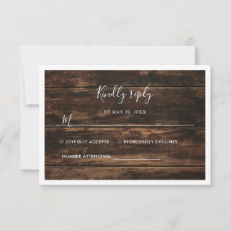 Rustic Simple Elegant Barn Wood Vintage Wedding RSVP Card