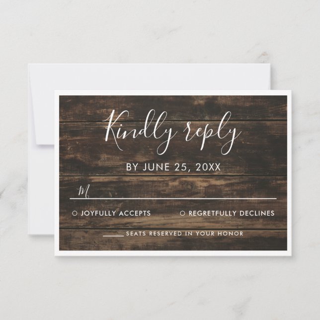 Rustic Simple Elegant Barn Wood Wedding  RSVP Card (Front)