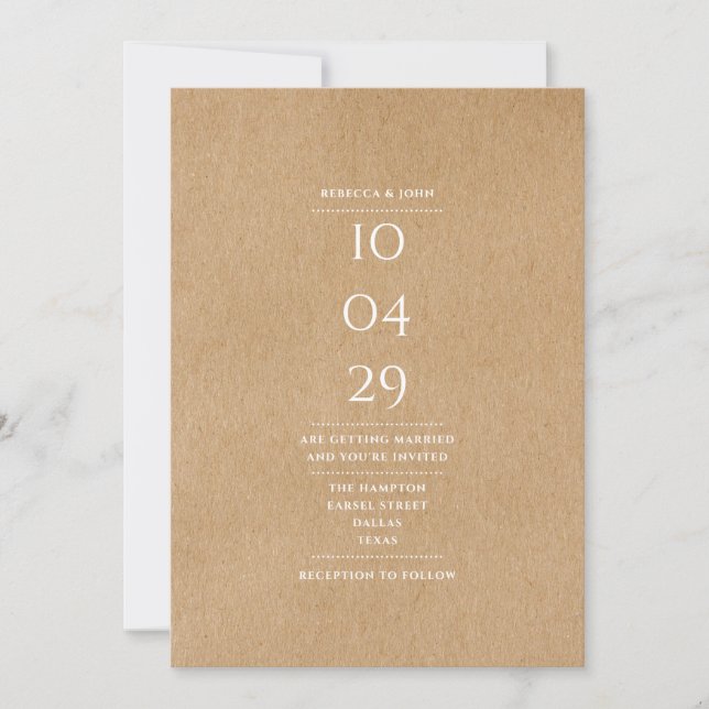 Rustic Simple Elegant Special Date Wedding Invitation (Front)