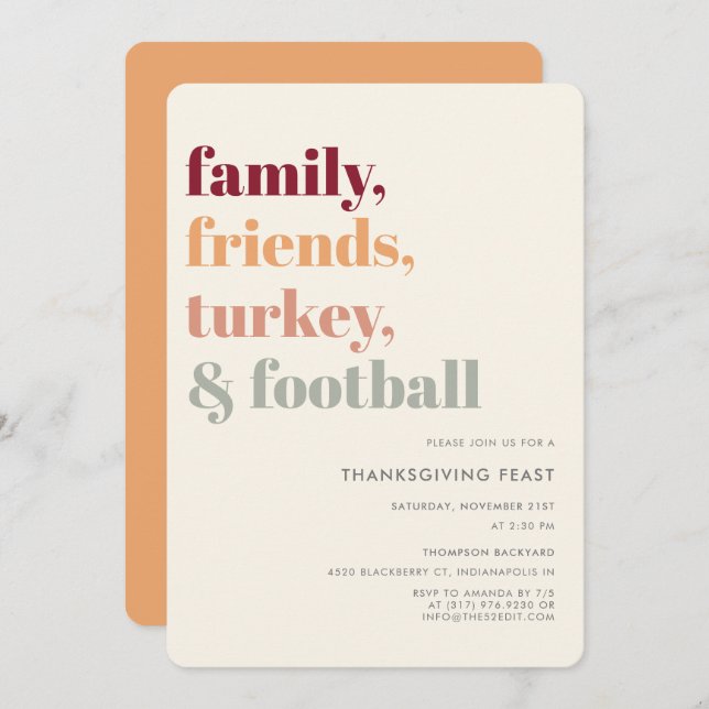 Rustic Simple Football Thanksgiving Dinner Party Invitation (Front/Back)