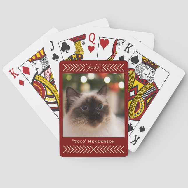 Rustic Simple Graphic Custom Photo Name and Year Playing Cards (Back)