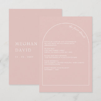 Rustic Simple Modern Arch Blush Wedding  Enclosure Card