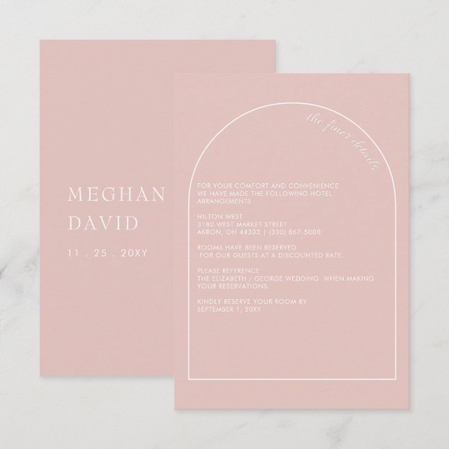 Rustic Simple Modern Arch Blush Wedding  Enclosure Card (Front/Back)