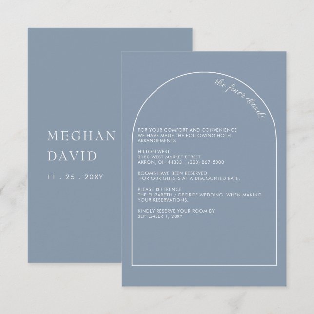Rustic Simple Modern Arch Dusty Blue Wedding   Enclosure Card (Front/Back)
