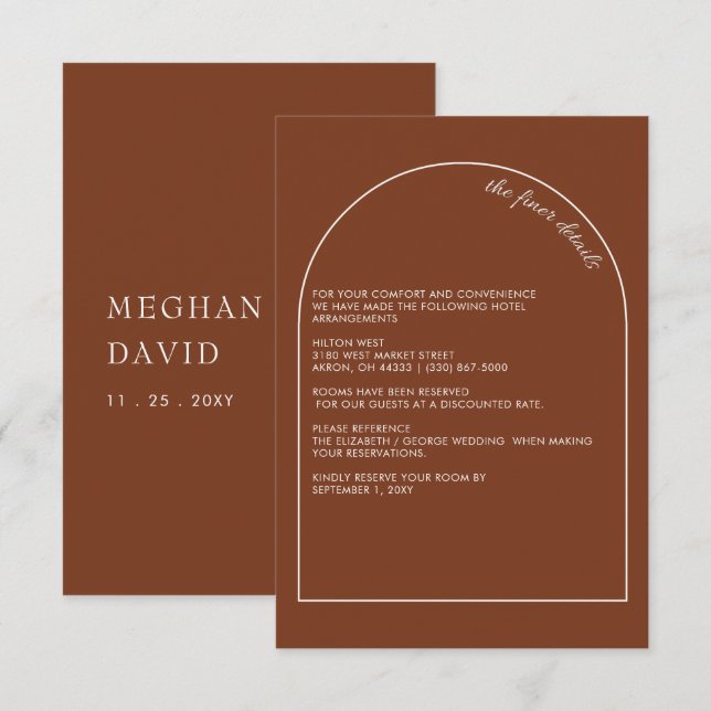 Rustic Simple Modern Arch Terracotta Wedding  Enclosure Card (Front/Back)