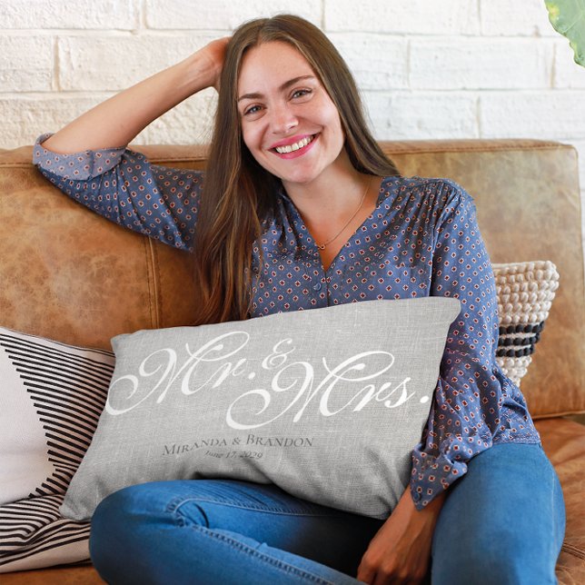 Rustic Simple Modern Mr and Mrs Gift Grey Lumbar Cushion (Creator Uploaded)