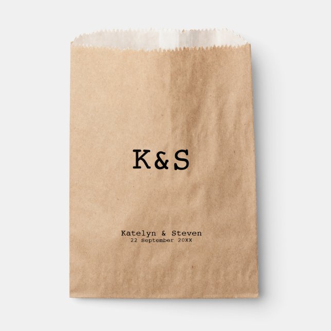 Rustic Simple Monogram Initials Wedding Treat Favour Bag (Front)