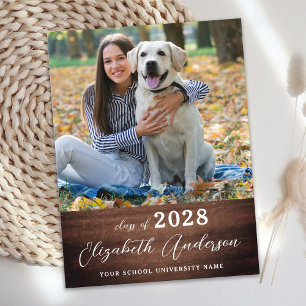 Rustic Simple Photo Personalised Graduation Announcement Postcard