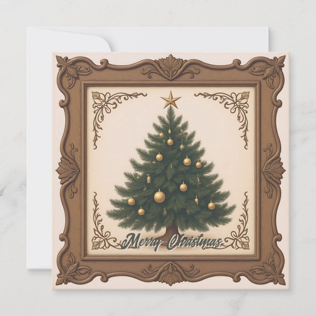 Rustic Simple Retro Trendy Christmas Tree  Holiday Card (Front)