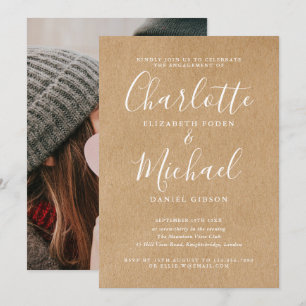 Rustic Simple Script Engagement Photo Invitation