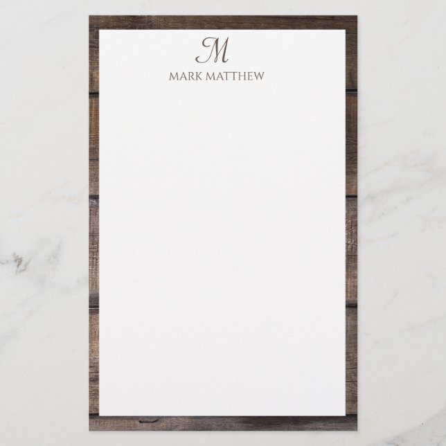 Rustic Simple Script Monogram Custom  Stationery (Front)
