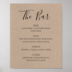 Rustic simple script wedding drinks bar menu poster