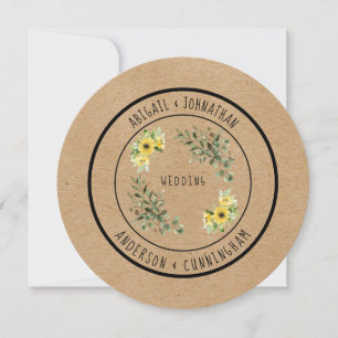 Rustic Simple Sunflower Round Wedding Invitation