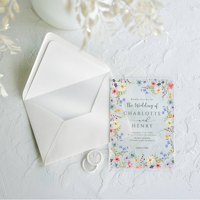 Rustic Simple Wildflower White Spring Wedding Acrylic Invitations (Creator Uploaded)